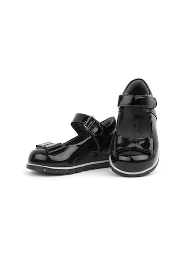 Rakerplus Siyah Rugan Fiyonklu Kız Bebek Babet Ayakkabı Siyah