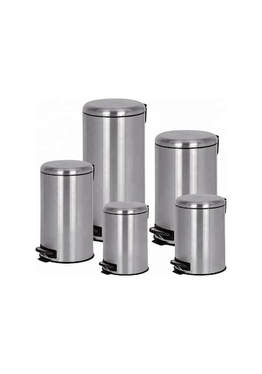 8 Lt Metal Çöp Kovası Pedallı Paslanmaz Gri