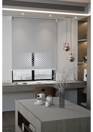 Lazer Kesim Mat Stor Perde, Lazer Kesimli Modern Serisi, M-2005 Gri Renk Gri