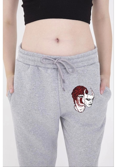 The İstanbul Lastikli Baskılı Eşofman Pantolon - Gri Gri
