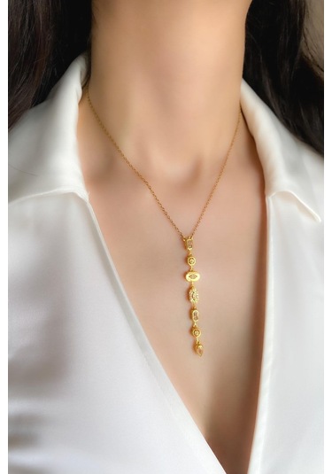 Kadın Çelik Kolye Beyaz Taş İnce Element Kolye Altın