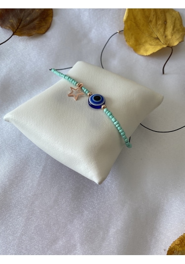 Nazar Boncuklu Yıldız Figürlü Yeşil Halhal Ipli Çok Renkli