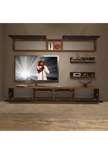 Decoraktiv Trendstyle 5220 Slm Tv Ünitesi Tv Sehpası Ceviz - Siyah Mermer