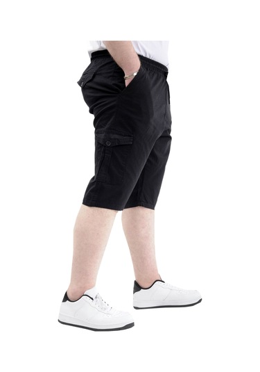 Mode Xl Büyük Beden Erkek Kapri Kargo Cepli Beli Bağlamalı Valencıa 21404 Siyah Siyah