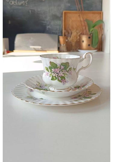 Mayflower Bone China England Duble Çay Fincanı 3 Parça Yeşilbeyaz