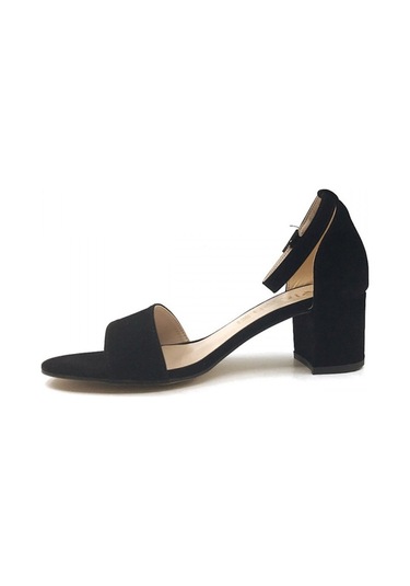 Ayakkabımood Gizzah Siyah Süet 5Cm Bayan Tek Bant Topuklu Ayakkab