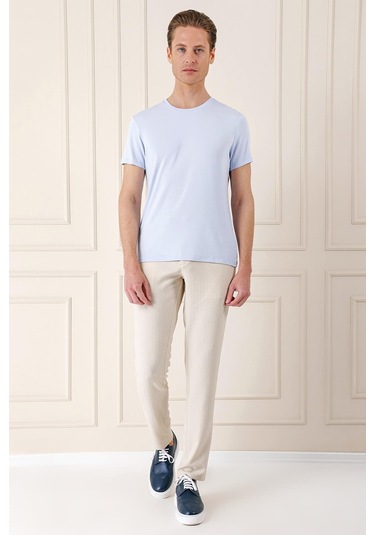 Slim Fit Bisiklet Yaka Düz Pamuklu Buz Mavi Tişört Ts 823 Buz Mavi