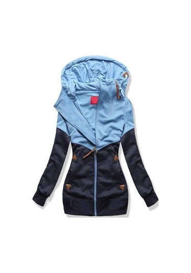Novahub Bahar Kadın Ceket 2021 Moda Pembe Mavi Kapşonlu Kazak Fermuarlı Kapüşonlu Svetşört Kadın Ter Polerones Lacivert Lacivert