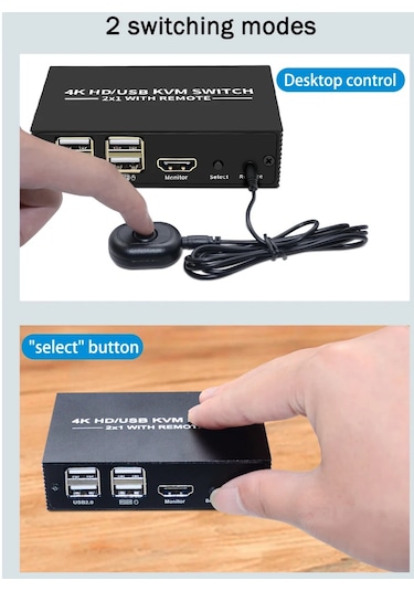Alfais 4306 Hdmi Kvm Switch 2 Port Usb Type C 2 PC Tek Kasa Klavye ve Mouse Kontrol Çoklayıcı