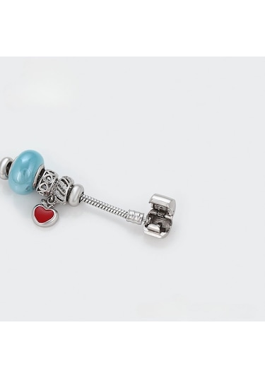 Kalp Detaylı Platin Kaplama Charm Kadın Bileklik Silver