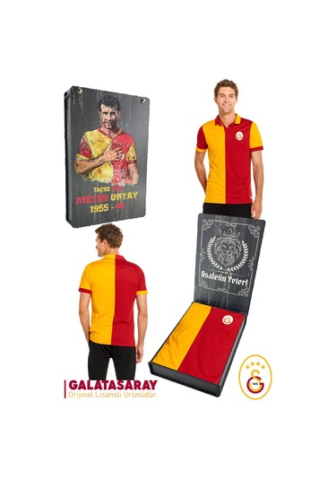 Galatasaray Lisanslı Match Day T-shirt Metin Oktay Baskılı Ahşap Kutulu Sarı - Kırmızı