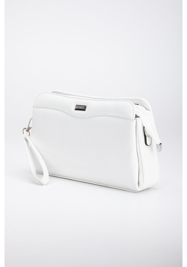 Kadın Portföy Cüzdan Çanta Beyaz Rugan 3 Bölmeli Uzun Kısa Askılı-3228 Beyaz