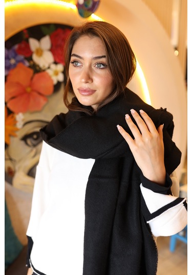 Yumuşak Dokulu Kalın Düz Atkı Omuz Şalı 70x180 CM 1206 Siyah