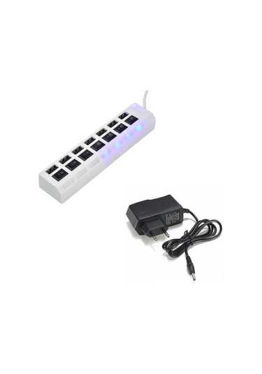 7 Port Usb Hub Çoklayıcı Anahtarlı Switch Işıklı Beyaz Adaptörlü (533634728)