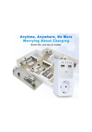 Yaleker Akıllı Programlanabilir Zamanlayıcılı Usb Şarjlı Priz, 3680w Güç, 2 Usb Port, 6 Zaman Aralığı, 230v Avrupa Standartı