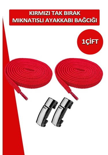 Elastik Kırmızı Akıllı Kilitli Bağcık Mıknatıslı Tak Bırak 100 Cm Kırmızı