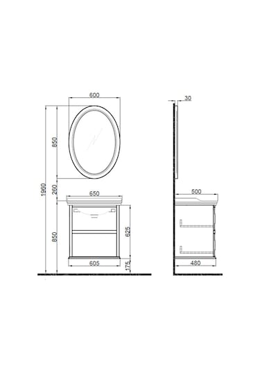 Kale Miro 65 Cm Mat Beyaz Banyo Dolabı Takımı Beyaz