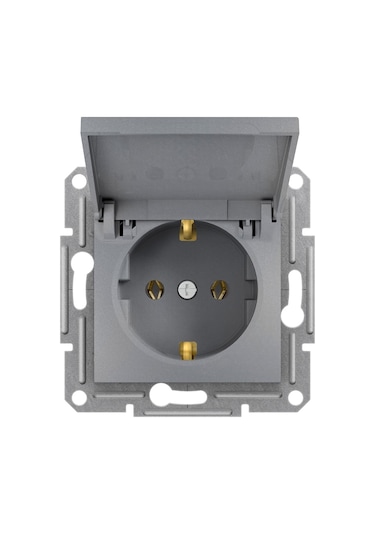Schneider Asfora Kapaklı Topraklı Priz Çelik-3606480730429