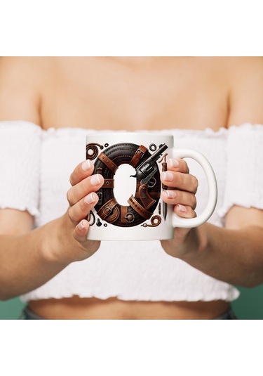 O Harfi Kovboy Temalı Bardak 330 Ml İsim / Harf Kişiye Özel Hediye - Vahşi Batı Konsept Beyaz