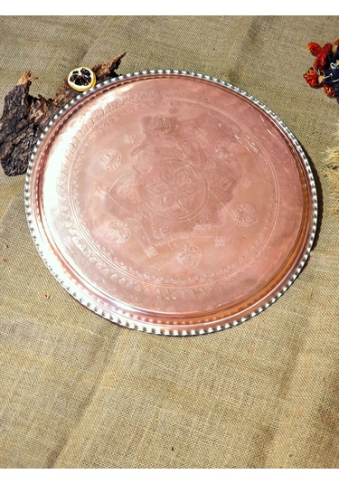 Modabakir Bakır Tepsi Sunumluk, Dekorasyon 45 Cm Model:5355pp Gümüş