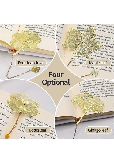 8 Adet Altın Yaprak Desenli Metal Kitap Ayracı Seti