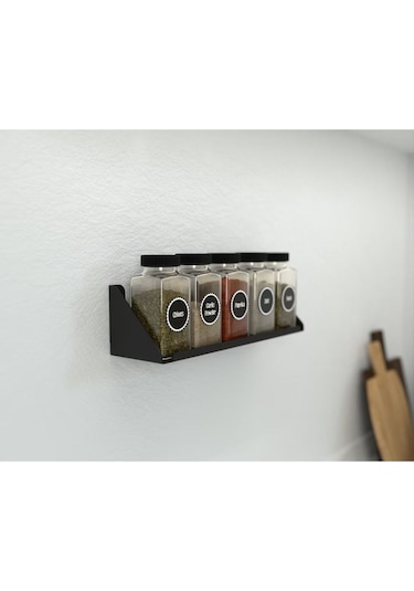 Aju Modern Baharat Rafı, Minimalist Mutfak Depolama, Metal Duvar Baharat Rafı, Mutfak Düzenleyici Raf Siyah