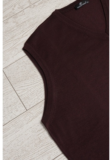 V Yaka Battal Büyük Boy Yünlü Kolsuz Triko Süveter Bordo
