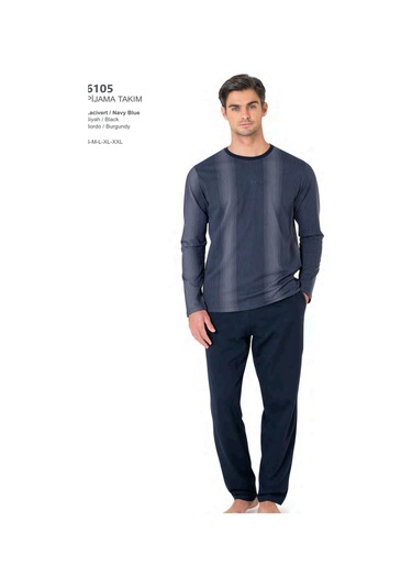 Pierre Cardin 6105 Erkek Uzun Kollu Bisiklet Yaka Pijama Takımı-lacivert Lacivert
