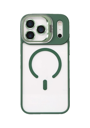 İphone 17 Pro Kılıf Remim Magsafe Lensli Kamera Standlı Kapak Koyu Yeşil