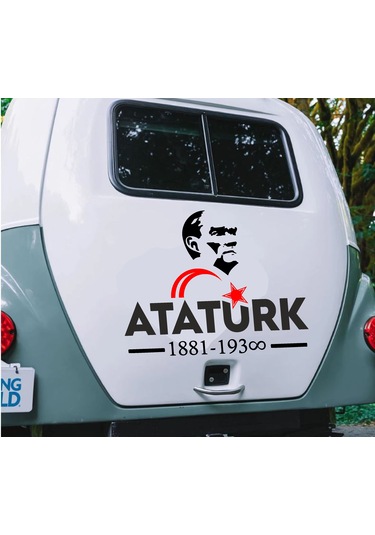 Atatürk Ve Ay Yıldız Sticker - Atatürk Yazısı Araba Oto Motosiklet Karavan Sticker - 00621 15x12 Cm