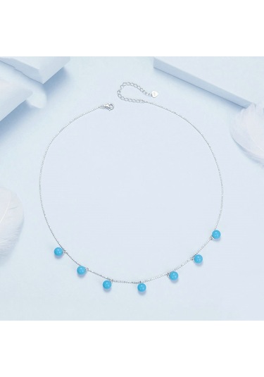 S925 Ayar Gümüş Mavi Turkuaz Çift Aşınma Klavikula Kolye Bsn405 Çok Renkli