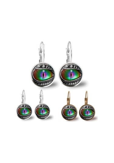 Gümüş 1 Çift Ejderha Gözü Bronz Trendy Cam Cabochon 15mm Kol Arka Küpe Çok Renkli