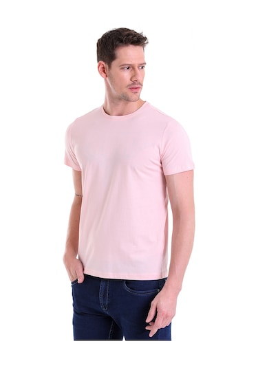 Hatemoğlu Regular Fit Pamuk Bisiklet Yaka Düz Erkek Tişört Pembe