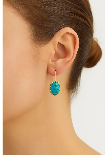 Lale Serisi El İşi Firuze Turkuaz Taşlı Gümüş Kadın Küpe Gümüş