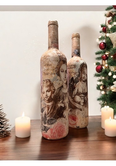 Meryem Ana Ve İsa Figürlü El Yapımı Dekoratif Şarap Şişeleri, Ev Dekoru, Ev Aksesuarları, Noel Ve Ye