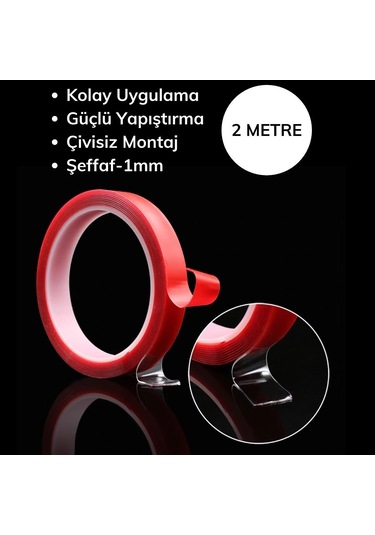 Evyora 2 Metre Şeffaf Ekstra Güçlü Banyo Mutfak Posta Ofis Çift Taraflı Akrilik Silikon Vhb Bant