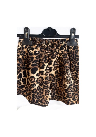 Kız Çocuk Bel Lastikli Leopar Desenli Şort Etek-14740 Kahverengi