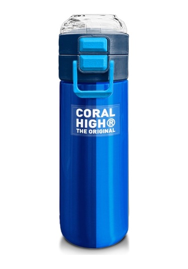 Coral High Erkek Çocuk 500 Ml Okul Ve Günlük Paslanmaz Çelik Termos - Lacivert Mavi Çizgili Desenli - Sızdırmaz Çok Renkli