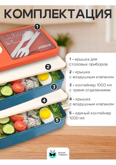 Milye Podarki Bölmeli Ve Çatal-bıçak Takımlı Öğle Yemeği Kutusu 143780931 MAvi