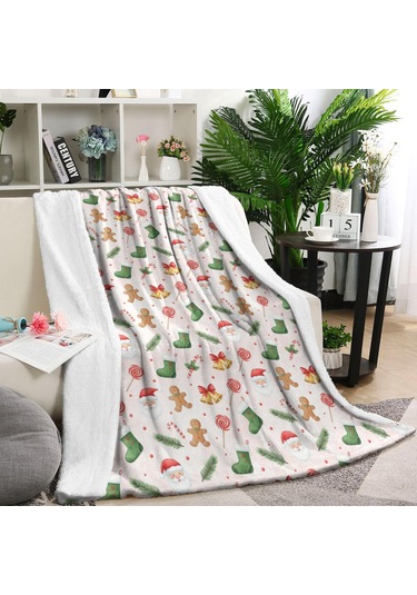 Noel Desenli 60x80 İnç Polar Battaniye, Yumuşak, Hafif Ve Kalın, Erkek, Kadın Ve Çocuk İçin Noel Baba Noel Çorabı