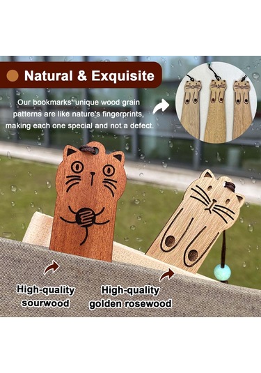 Sevimli Kedi Ayraçları, Kitap Sever Çocuklar İçin Kawaii Ahşap Ay