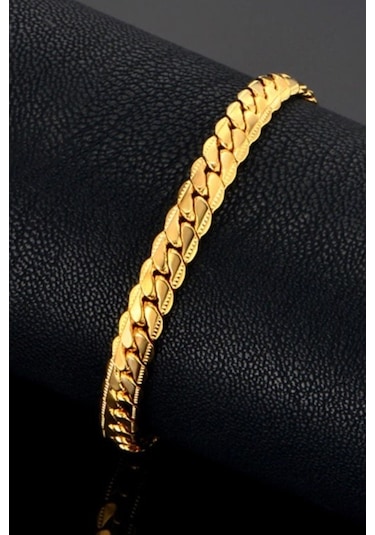 Ezme Hasır Yassı Yılan Sarı Erkek Çelik Bileklik Künye Scb19 Altın