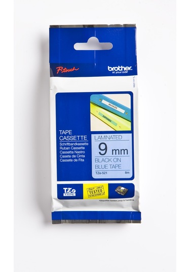 BROTHER P-TOUCH TZE-521 TZE-TAPE 9MM MAVİ ÜZERİNE SİYAH LAMİNASYONLU ETİKET