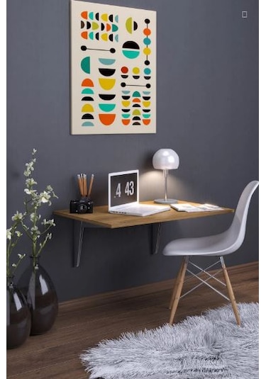 Duvara Monte Katlanabilir Yemek Çalışma Balkon Masası Ceviz 90x50 Cm Acı Kahverengi