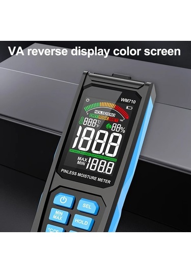Motion003 Wm710 Çift Ekranlı Dijital Ahşap Nem Ölçer Ortam Sıcaklık Nem Ağaç Nem Tespit Pilsiz Higrometre Büyük Ekran 1888 Ölçüm Modu Siyah Abs Kasa