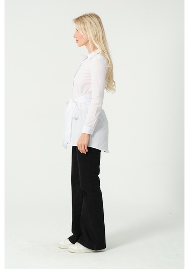 Bağcık Detay Tunik Gömlek Beyaz