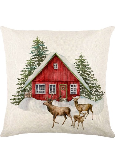 Cartoon Hand-painted Style Christmas Decorative Pillow No.91 Ekru