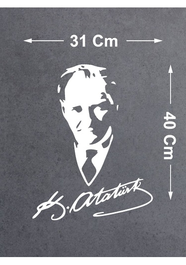 Mustafa Kemal Atatürk Silüet - Atatürk Imza Sticker - Araba Oto Motosiklet Karavan Araç Sticker Etiket - 00565 40x31 Cm