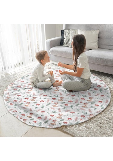 Noel Desenli 47 İnç Yuvarlak Flanel Battaniye, Yetişkin Ve Çocuk İçin, Yumuşak, Rahat Ve Hafif Noel Sevimli Geyik