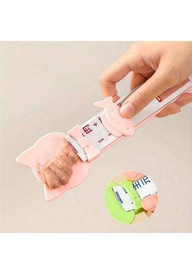 Elmpaly Pembe Uzun Saplı Easy-squeeze Kedi Maması Dispanseri Yalatmalı Yaş Mama Kaşığı